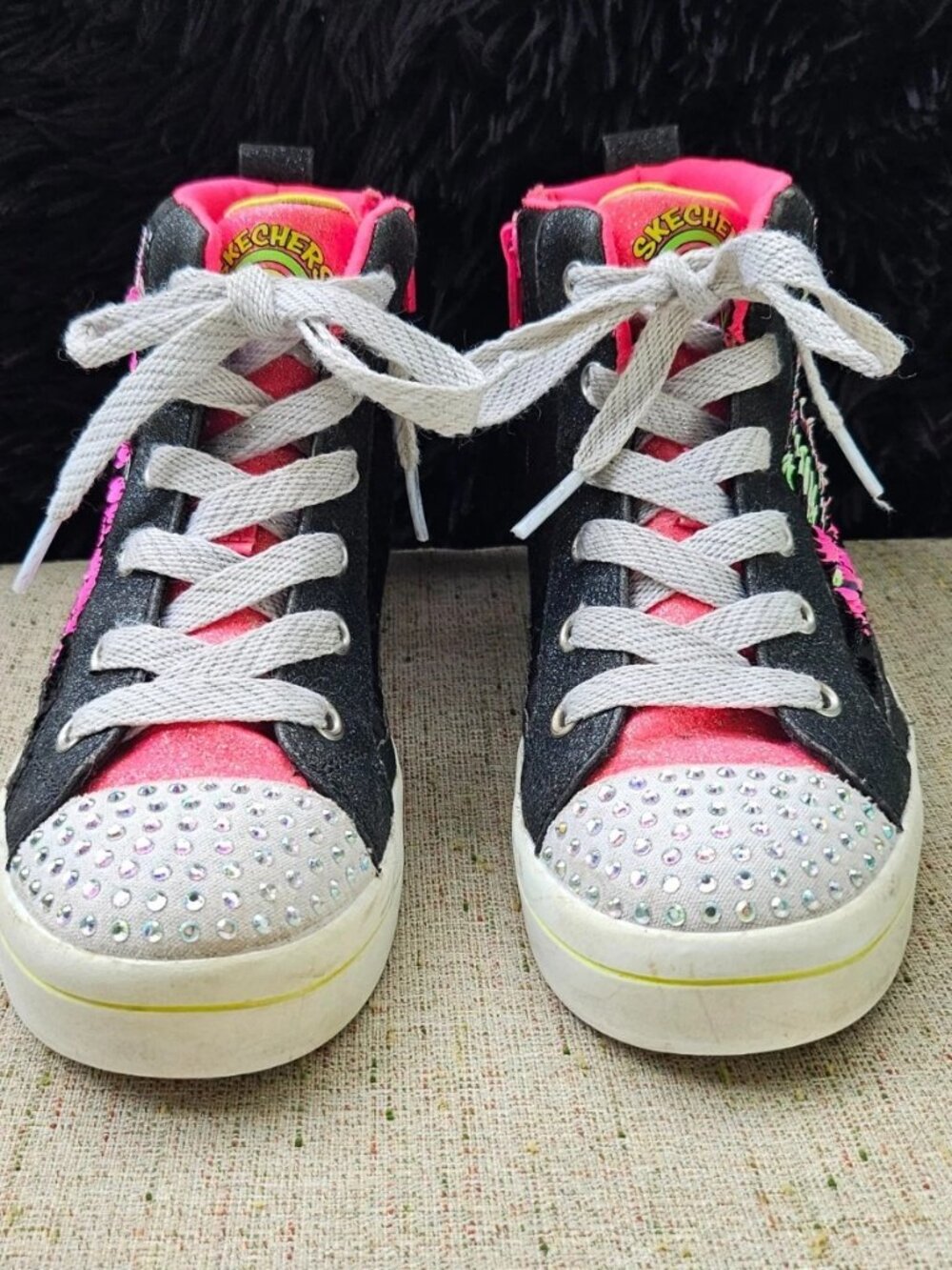 Sketchers Women Shoes High Top Lace Up FLIP KICKS Sneaker Sequins Size 3US 35EU